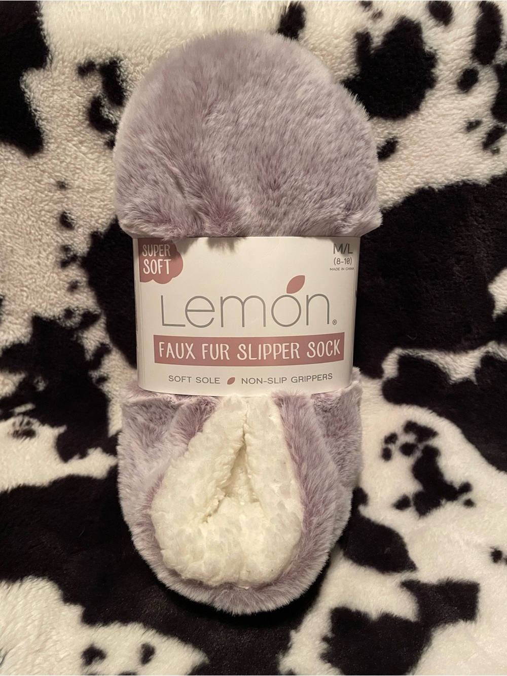 Lemon Faux Fur Slipper Socks Size Medium / Large (8-10) NWT